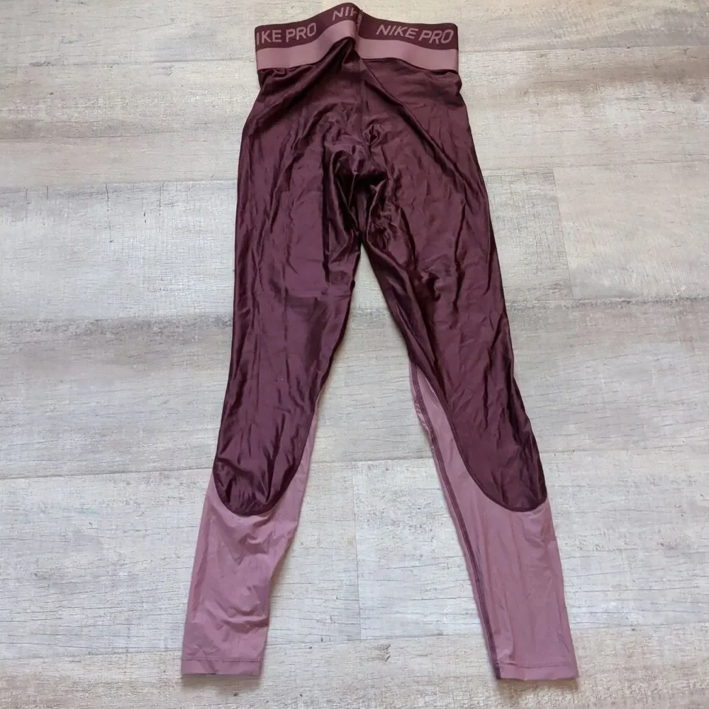 Nike Pro HyperCool Glamour Training Tights Burgundy Pink Colorblock Size S